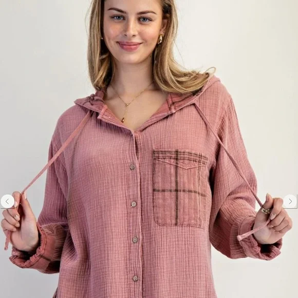 Easel Dusty Rose Plaid Button Down Shirt - Picture 5 of 6